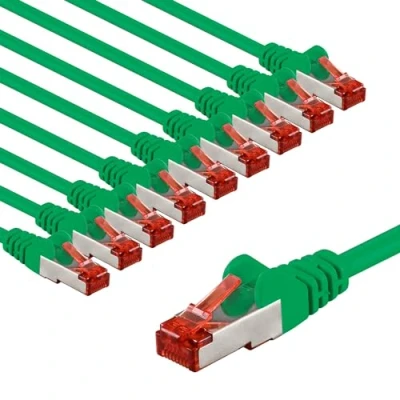 Immagine di goobay 66015 Cavo di rete CAT6 in set/cavo patch schermato S/FTP/CU Ethernet, PiMF, LSZH/Cat 6, 10 Gbit/verde/10 x 3 m