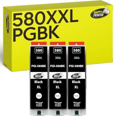 Immagine di Happy Printer 3 XL cartucce compatibili con Canon PGI 580 PGBK per Pixma TR7500 TR7550 TR8550 TS6100 TS6150 TS6151 TS6250 TS6251 TS6350 TS6351 TS705 TS9540 TS9541c TS9550 TS9551c