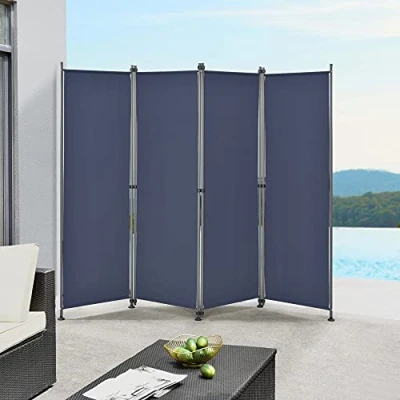 Immagine di pro.tec Paravento/Separè per Uso Esterno/Interno 215 x 170 cm (LxA) Divisorio a 4 Pannelli Giardino/Terrazza Struttura Pieghevole in Acciaio Blu Scuro
