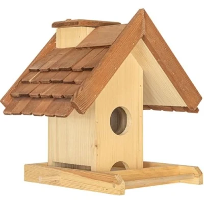 Immagine di ITA Mangime per Uccelli 30x25x29,5 cm in Legno Casetta da Appendere Distributore Selvatici Resistente alle Intemperie, Stabile, Robusto