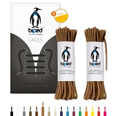 Immagine di biped LACES 2 paia di lacci rotondi in cotone ¿ mm sottili premium per scarpe e stivali pelle resistenti agli strappi lavabili made EU z2900(marrone chiaro,75 cm)