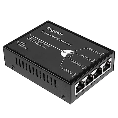 Immagine di Revotech Gigabit 4 porte 60W PoE Estensore, Ripetitore PoE+ 1000Mbps 1 in out con 3 Modalità Disponibili, Ingresso 802.3BT 60W, Uscita 802.3at 30W, Estensione 100m/250m (POE5004G V2)