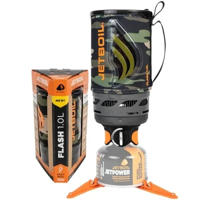 Immagine di Jetboil Flash Fornello portatile a ebollizione rapida da 1,0 l, per campeggio e zaino in spalla, con accensione automatica 1 passaggio, nuovo il 2025, bruciatore propano/isobutano tazza