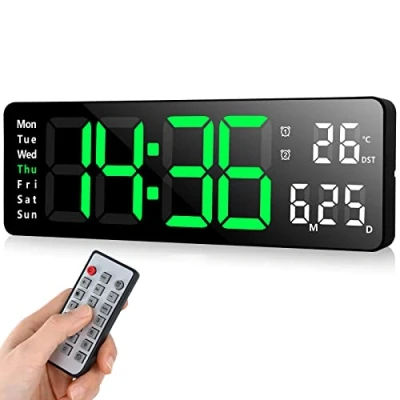 Immagine di Fuloon Orologio da Parete Digitale, 13&#039;&#039; Grande Display LED Sveglia Digitale con Telecomando, Luminosità Regolabile, Timer, Ora/Data/Sveglia/Temperatura per Soggiorno Cucina Garage