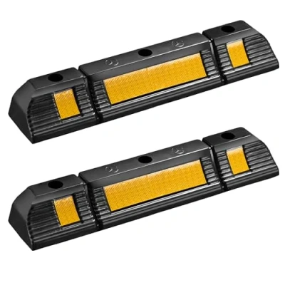 Immagine di Wiltec Delimitatore di parcheggio, 2 battiruota in gomma 600x120x80mm con fasce rifrangenti, Fermaruota