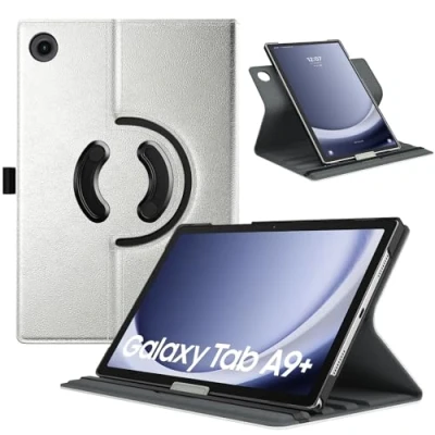 Immagine di TiMOVO Custodia Rotante Compatibile con Samsung Galaxy Tab A9+/A9 Plus 11&quot; 2023 SM X210/X216/X218, 90 Gradi di Rotazione, Supporta Auto Sveglia/Sonno per A9+ Tablet, Argento Perlato