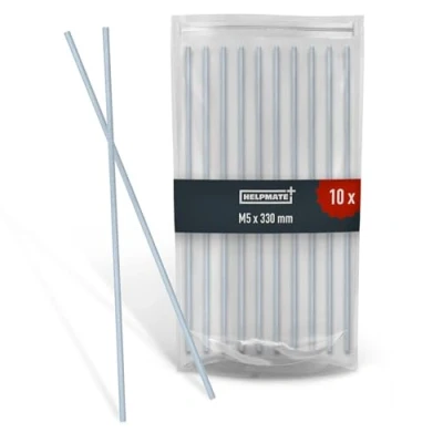 Immagine di HELPMATE Asta filettata M5 x 330 mm in acciaio zincato Set da 10 pezzi di barra con filettatura metrica integrale Perno filettato classe resistenza 4,8, DIN 976