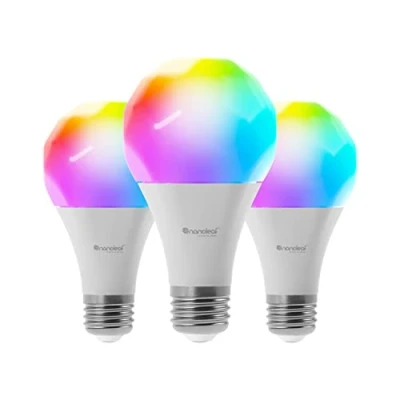 Immagine di Nanoleaf Essentials 3 Lampadine Led E27 RGBW Smart e Dimmerabile, Luci 16M Colori Thread &amp; Bluetooth, Funziona con Google Home Apple, Sincronia Musica Monitor, Decorazioni Casa Gaming