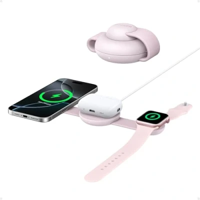 Immagine di Stazione di ricarica wireless 3 in 1 Anker MagGo 15W, compatibile con MagSafe, certificato Qi2, pieghevole e portatile per iPhone 16/15/14/13, AirPods, Apple Watch altro (caricatore USB C incluso)