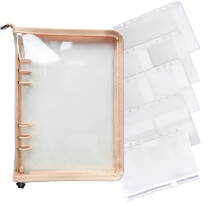 Immagine di DY.2ten Copertina Raccoglitore Anelli A5 con cerniera, ad Anello in 6 Fori PVC Trasparente Morbido, Ricaricabile, Tasche per raccoglitori cerniera