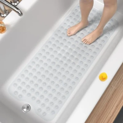 Immagine di HITSLAM Tappetino Vasca Antiscivolo da Bagno, 101 x 40cm Extra Lungo Doccia Senza BPA, Resistente alla Muffa e Lavabile in Lavatrice Trasparente