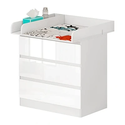 Immagine di WOLTU Cassettiera con Fasciatoio per Bambini, a 3 Cassetti, Divisorio Rimovibile, in MDF, Truciolare e Metallo, Bianco