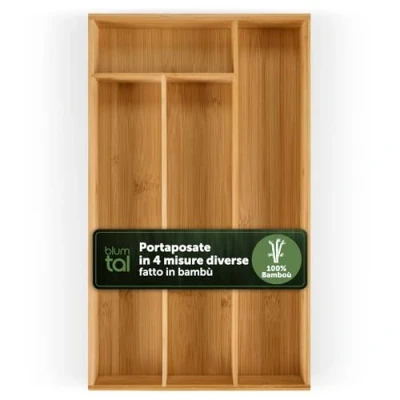 Immagine di Blumtal portaposate da cassetto di 100% bambù porta posate cucina 4 scomparti organizzatore cassetti organizer medio