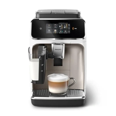 Immagine di Macchina da caffè espresso automatica Philips Serie 2300 4 bevande, Display touch screen a colori, Sistema LatteGo, SilentBrew, Macinacaffè in ceramica, Filtro AquaClean. Bianco cromo (EP2333/40)