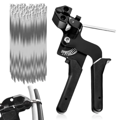 Immagine di Pistola per Fascette con 100 Cavi Metalliche, Kit in Metallo, Pinza Attrezzo Stringere Tagliate