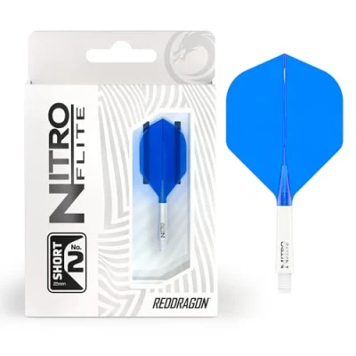 Immagine di RED DRAGON Freccette Nitro Flite Integrated Flight &amp; Shaft System N. 2 Forma e design Colore bianco blu, lunghezza corta