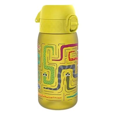 Immagine di Ion8 Borraccia per bambini, a prova di perdite, apertura con una sola mano, chiusura sicurezza, lavabile in lavastoviglie, design serpente, 350 ml (12 once), Giallo