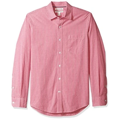 Immagine di Amazon Essentials Camicia in Popeline a Maniche Lunghe Slim Uomo, Rosso Percalle, XXL
