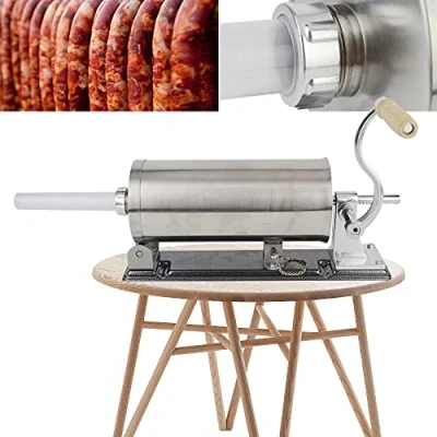 Immagine di macchina per salsicce manuale in acciaio inox, con tubi di riempimento, pressa salsicce, manuale, lega alluminio, colore: argento