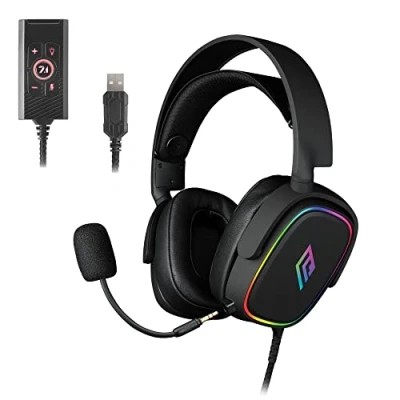 Immagine di Noua Banshee Cuffie Gaming RGB USB Over Ear Driver da 50 mm, Gioco con 3.5mm Jack e Scheda Audio Esterna 7.1, Microfono Flessibile Rimovibile per PC, Mac, Laptop, PS4, PS5