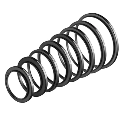 Immagine di Neewer Set 8 Anelli Adattatori Step up Realizzati in Alluminio Anodizzato, Include: 49 52mm, 52 55mm, 55 58mm, 58 62mm, 62 67mm, 67 72mm, 72 77mm, 77 82mm(di Colore Nero)