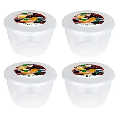 Immagine di Vaschetta per budino da 1/2 pinta e coperchio, confezione 4 vaschette in plastica 280 ml (0,5 pt) alimenti di piccole dimensioni medie