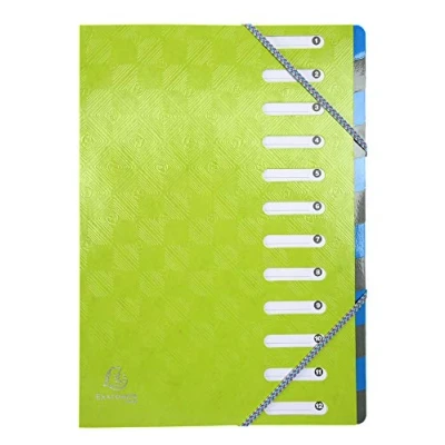 Immagine di Exacompta 56226E Classificatore Harmonika 1928 con dorso estensibile 12 scomparti copertina in cartoncino lucido goffrato 600 gm², formato 24,5x32 cm per archiviazione documenti A4 Verde anice
