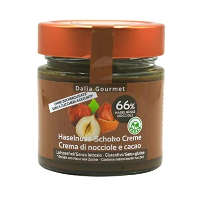 Immagine di Crema spalmabile Senza aggiunta di zuccheri con ERITRITOLO STEVIA Vegan Lattosio Glutine Prodotto artigianale italiano (Nocciole Cacao 66% nocciole)