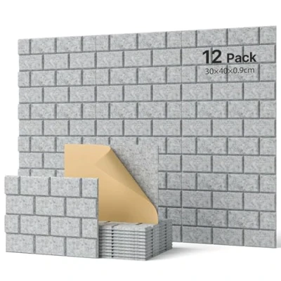 Immagine di Soundsbay pannelli acustici autoadesivi, 12 pezzi, isolamento acustico da parete, rettangolari, tipo mattone, per trattamento e decorazione 30 x 40 0,9 cm