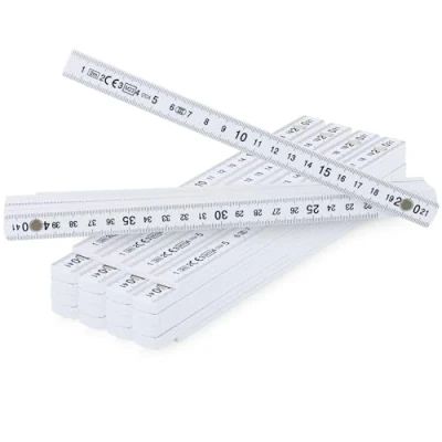 Immagine di com four® Metro Pieghevole 5X in plastica da 2 Metri con sezioni 10 metrico Bianco (5 Pezzi Bianco)