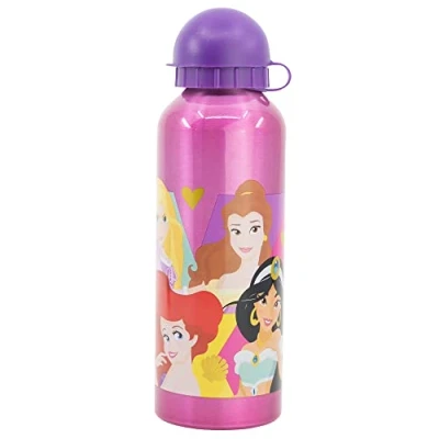 Immagine di Borraccia Bambine Disney Princess in alluminio da 530 ml, senza BPA, con tappo di sicurezza e beccuccio, lavabile riutilizzabile