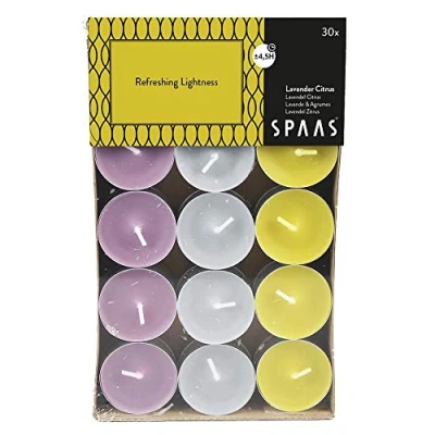 Immagine di Spaas 30 lumini profumati, Colori Assortiti, ± 4,5 Ore Luce rinfrescante, Cera paraffinica, Tazza di Alluminio, Giallo Autunnale, Refreshing Lightness, unità