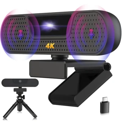 Immagine di VIZOLINK W8GS Webcam 4K, UHD PC con Microfono Treppiede, Autofocus, Protezione dei dati, Plug &amp; Play, Campo Visivo 85, per Mac Desktop Laptop Skype Zoom Streaming