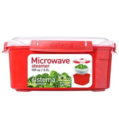 Immagine di Sistema Vaporiera per microonde con cestello removibile grande da 3,2 l Priva di BPA Rosso/trasparente