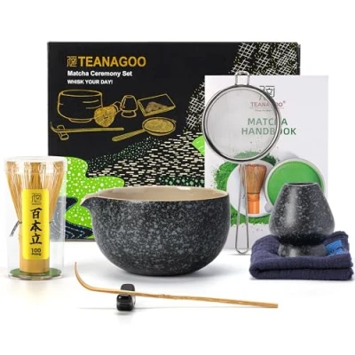 Immagine di Set da tè giapponese (7 pezzi) di fruste Matcha Ciotola con beccuccio Frullino in bambù (Chasen) Misurino (Chashaku) Porta per la preparazione del tè. N17