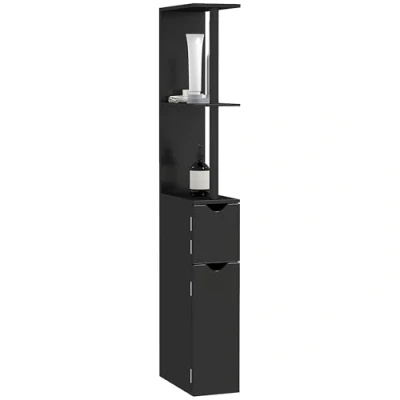Immagine di kleankin Colonna Bagno con 2 Ripiani e Armadietti, Mobile Alto Salvaspazio in MDF, 15.2x29.8x118cm, Nero