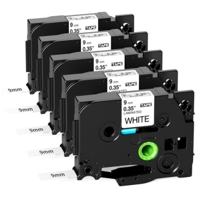 Immagine di Nastro per Etichette Fimax Compatibile In sostituzione di Brother P touch Laminato Tape Cassetta TZe 221 9mm PT H107B H105 H200 H100LB H100R 1000 1010 P300BT H110 (Bianco, 5Pz.)