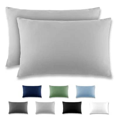 Immagine di REDKEY Coppia di Federe 50 x 80 cm, Set 2 Tessuti per Cuscino Letto, con Coperchio Ribaltabile (senza Cerniera), 100% Microfibra è morbida e traspirante，Grigio chiaro