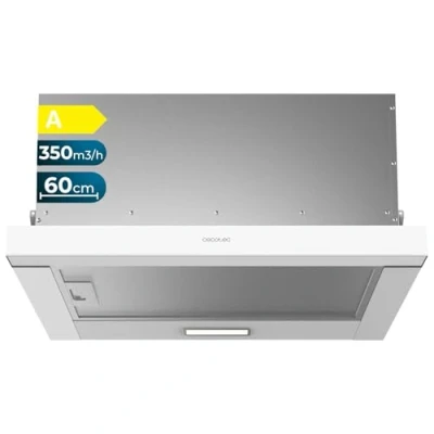 Immagine di Cecotec Cappa Cucina Telescopica Flux Tlm 603500 White A. Motore da 70 W, potenza di aspirazione 350 m3/h, controllo meccanico, 2 livelli potenza, luce e filtro al carbone, finitura bianca