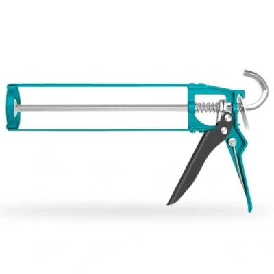Immagine di Total Tools Pistola Applicatrice di Silicone Lunghezza 230 mm Piatto Spinta Doppio Manico Ergonomico in Alluminio Acciaio Resistente alla Corrosione
