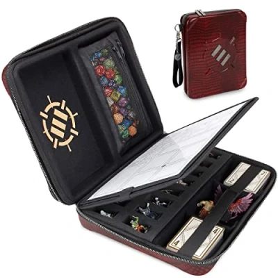 Immagine di ENHANCE Collector&#039;s Edition RPG,Raccoglitore DND con porta fogli di caratteri incorporati e pannello cancellabile, custodia rimovibile per penne, vassoio in schiuma miniatura (rosso dragoncino)