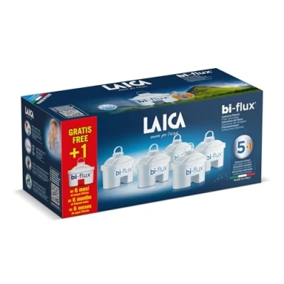 Immagine di Filtro per acqua bi flux di LAICA Preserva i sali minerali utili all&#039;organismo e Riduce le sostanze indesiderate 6 mesi d&#039;acqua filtrata (5 filtri +1 Gratis x 150L) Sicurezza Made in Italy