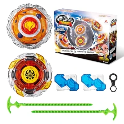 Immagine di Infinity Nado Trottola Bambini 2 Pezzi Trottole da Combattimento con Lanciatori, Gyro Spinners Spinning Creativo, Giocattolo Bambino 5 6 7 Anni, Split Kaleido Fox Basaltic Sword