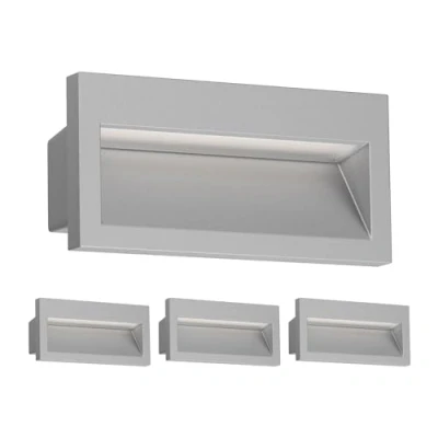 Immagine di ledscom.de 4 LED applique da incasso NOLA, downlight per esterni, IP54, grigio opaco, 140 x 70 mm, bianco caldo