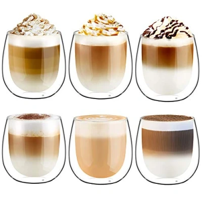 Immagine di glastal 6 * 250ml Tazza Caffè Doppio Vetro Borosilicato,Bicchieri da a Doppia Parete Trasparente,Tazzine per Tè, Caffè, Latte, Cappuccino, Espresso, Succo