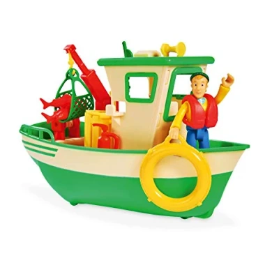 Immagine di Simba 109251074 Barca da pesca Sam Charlie, con figura gru mobile e verricello meccanico, galleggia sull&#039;acqua, 19 cm, per bambini dai 3 anni in su
