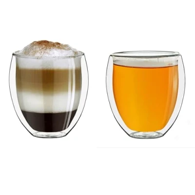 Immagine di Creano Set di 2 Vetro Termico a Doppia Parete Bulboso, Grande Bicchiere da Bere Resistente al Calore in Borosilicato, per caffè/tè 250ml
