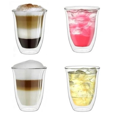Immagine di bicchieri a doppia parete 400ml DG V, grande bicchiere thermos in vetro borosilicato, da caffè, tè, latte 4x 4 pezzi (confezione 1)