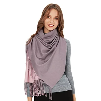 Immagine di MaaMgic Sciarpa Bicolore da Donna in Misto Cotone Morbido e Soffice Stola Coprispalla con Frange per Autunno Primavera 200 * 70cm, Rosa viola