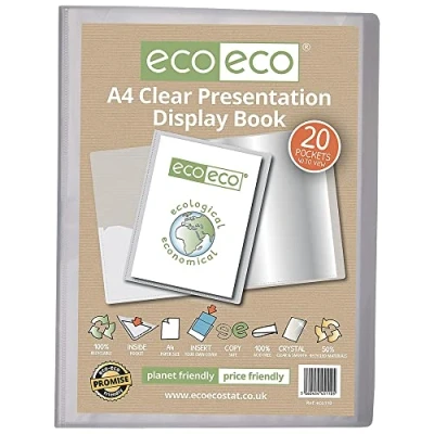 Immagine di eco Eco110 Raccoglitore per presentazioni, formato A4, 50% riciclato, 20 tasche, trasparente, con buste in plastica